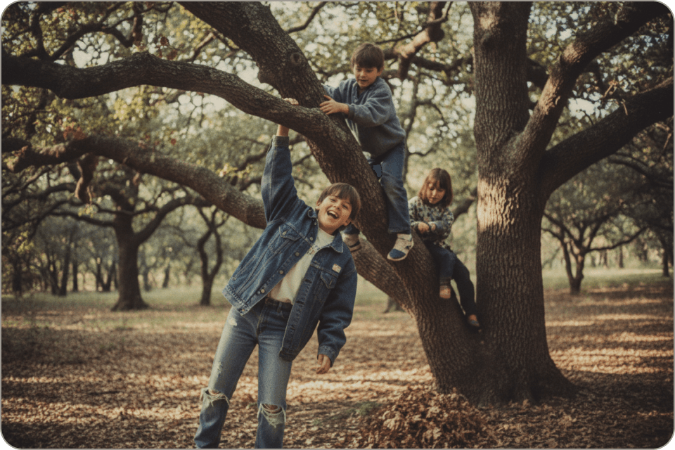 Children climbing and playing outdoors